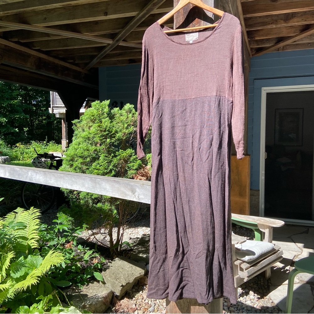 EARTH SONG size 12 brown earthy maxi dress. Likely linen and ramie blend.